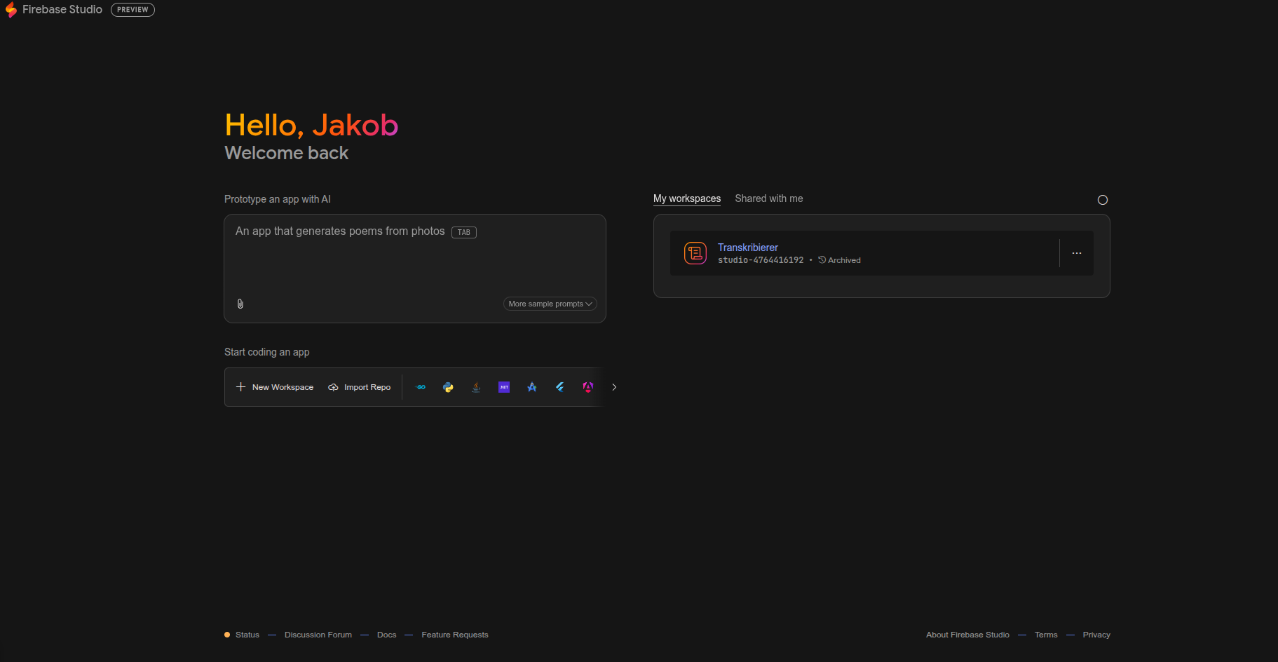 Bild: Firebase Studio Anmeldebildschirm
