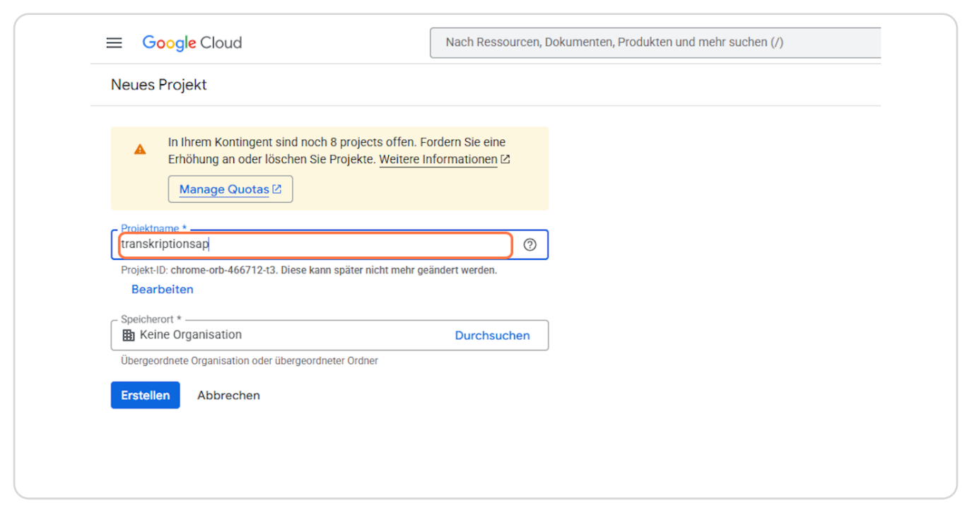 Bild: Google Cloud Console Projektübersicht